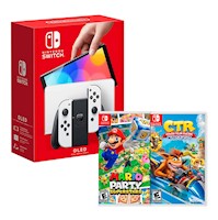 Consola Nintendo Switch Oled Blanco + Mario Superstar + Crash Team Racing